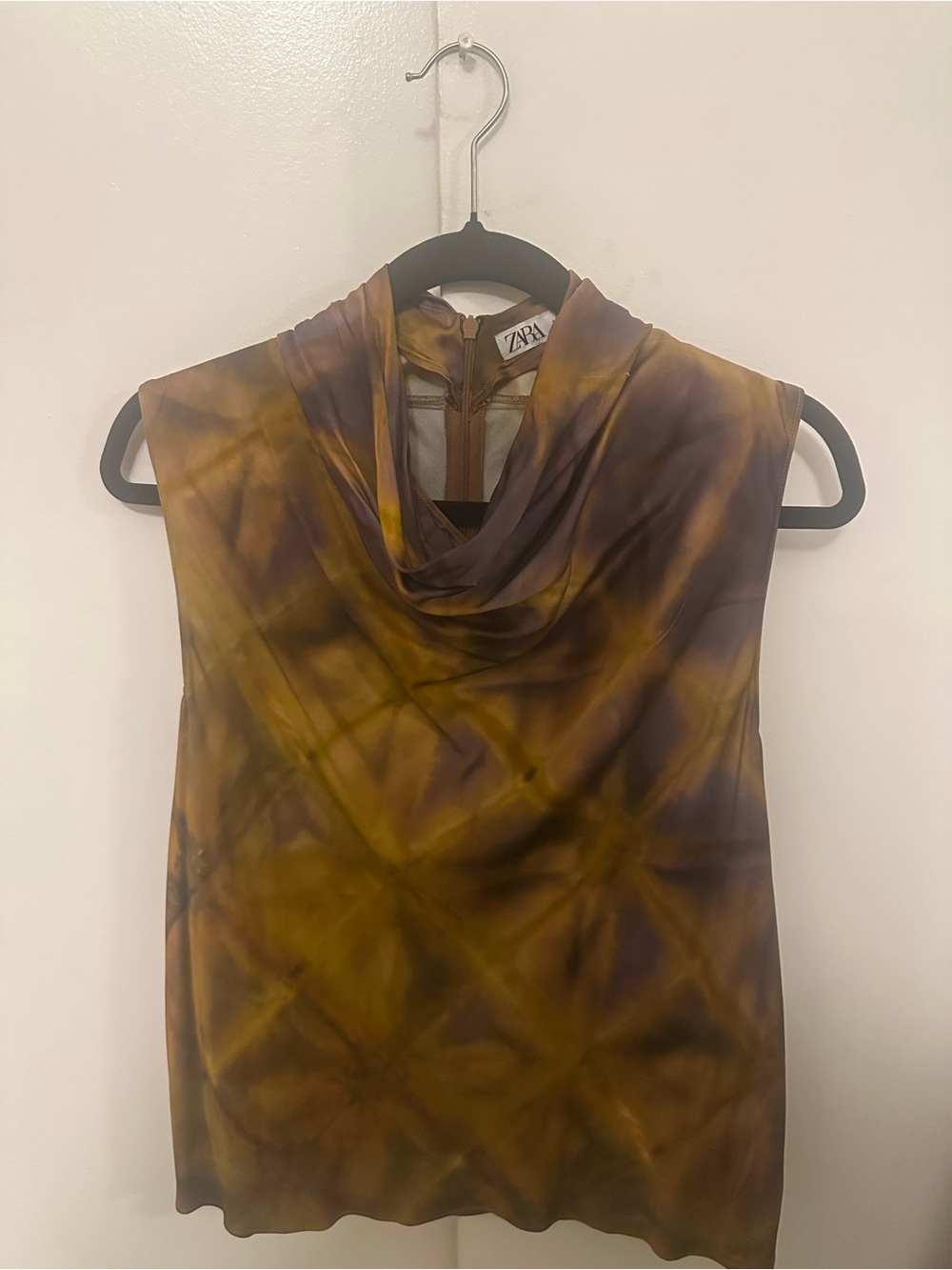 Zara Brown and Mustard Tie-Dye Cowl Neck Camisole